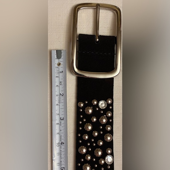 Chic Leather Black Belt with Silver and Clear Studs - Picture 6 of 8